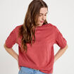 T-shirt col rond manches courtes brod&eacute; vieux rose femme