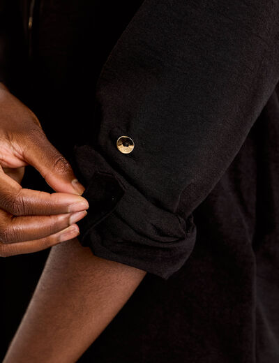 Chemise droite pliss&eacute;e manches longues noir femme