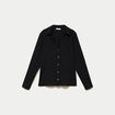 Chemise droite pliss&eacute;e manches longues noir femme