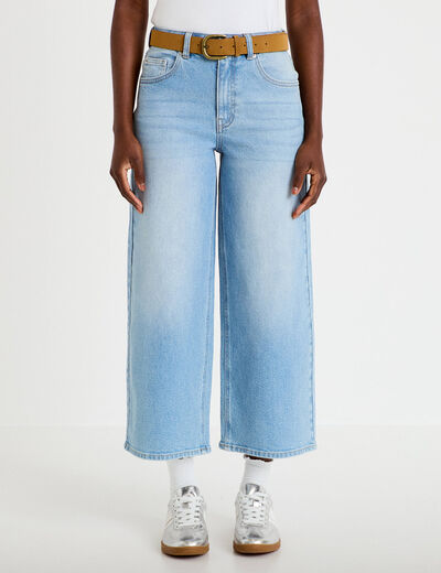 Jean wide leg taille haute ceinture denim triple stone femme