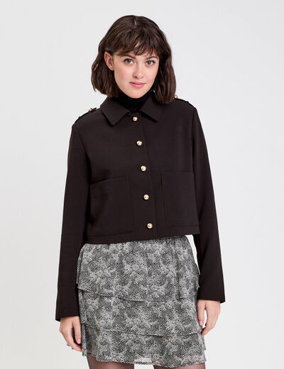Veste droite courte col classique noir femme
