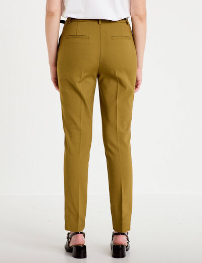 Pantalon cigarette ceintur&eacute; vert kaki femme