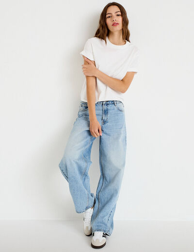 Jean coupe large denim triple stone femme