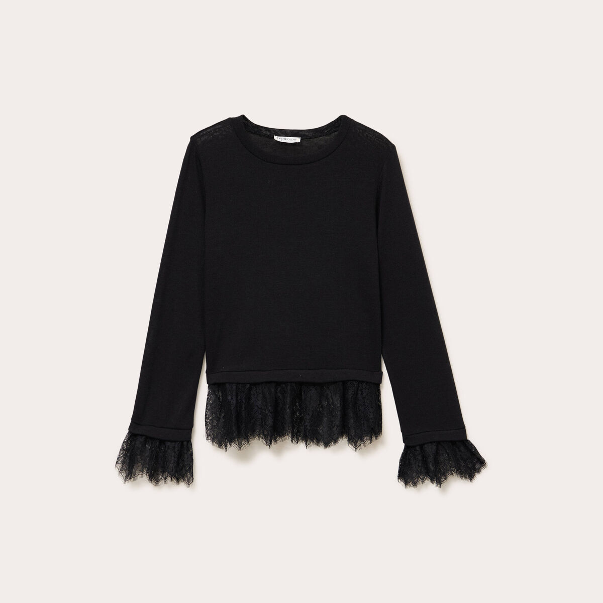 Pull d&eacute;tails de dentelle noir femme