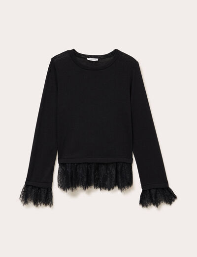 Pull d&eacute;tails de dentelle noir femme