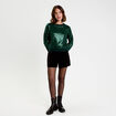 Pull manches longues avec sequins vert fonc&eacute; femme
