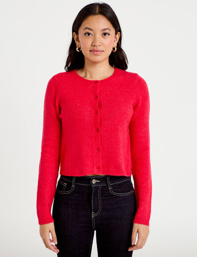 Gilet boutonn&eacute; manches longues rouge femme