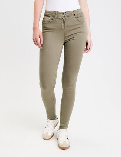 Jeans slim 5 poches vert kaki femme