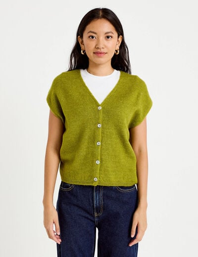 Gilet sans manches vert fonc&eacute; femme