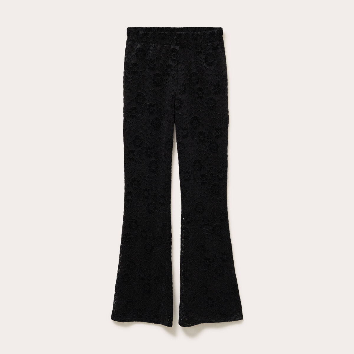 Pantalon bootcut effet dentelle noir femme