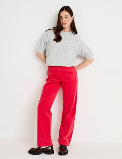 Pantalon droit en velours rouge femme