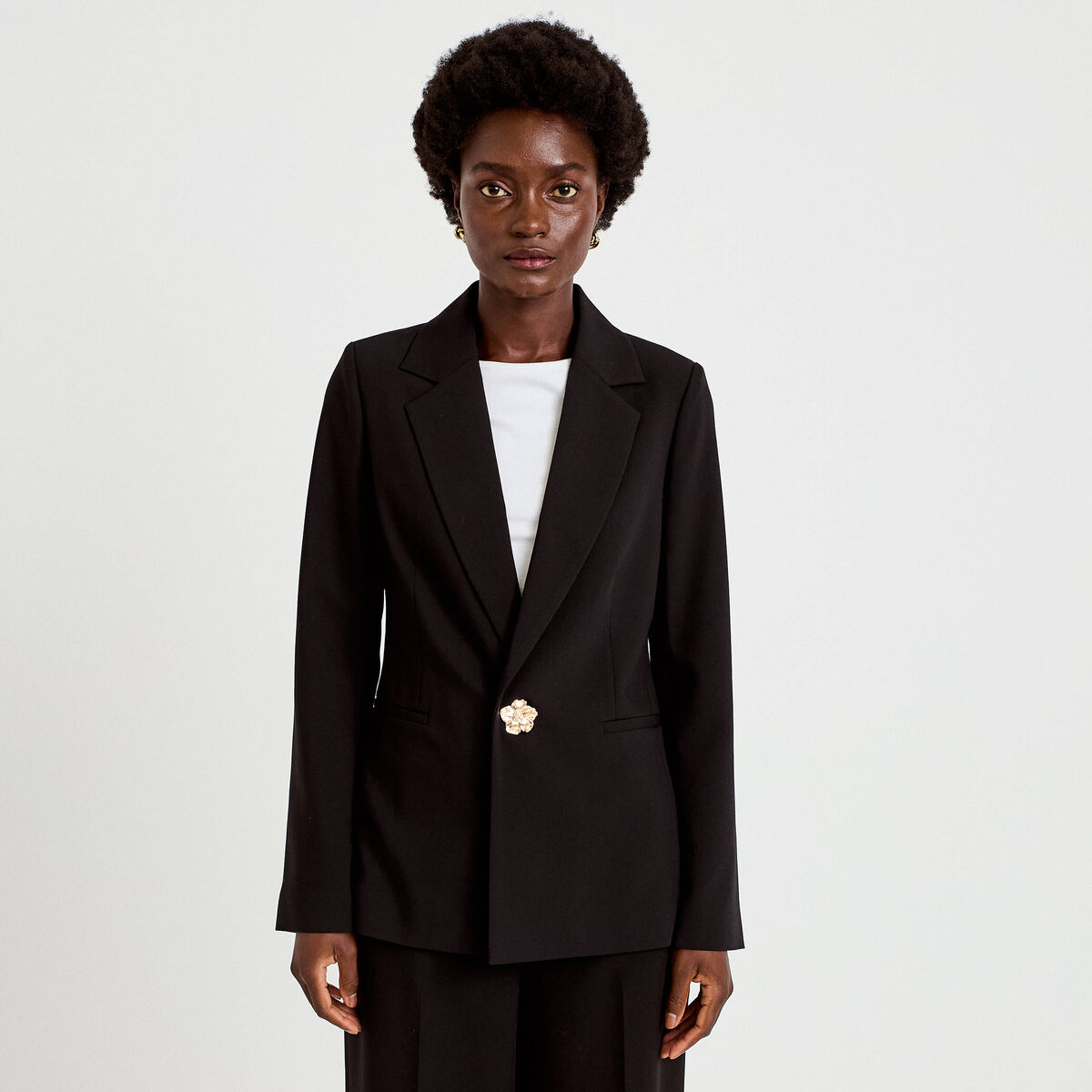 Blazer droit manches longues noir femme