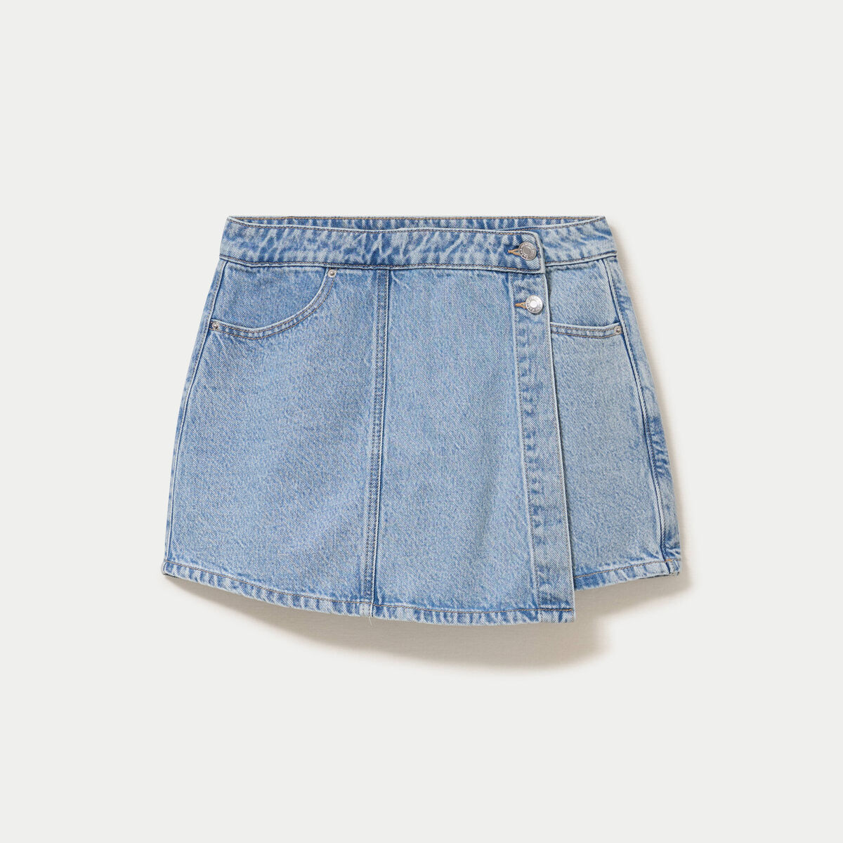 Jupe-short trap&egrave;ze en jean denim triple stone femme