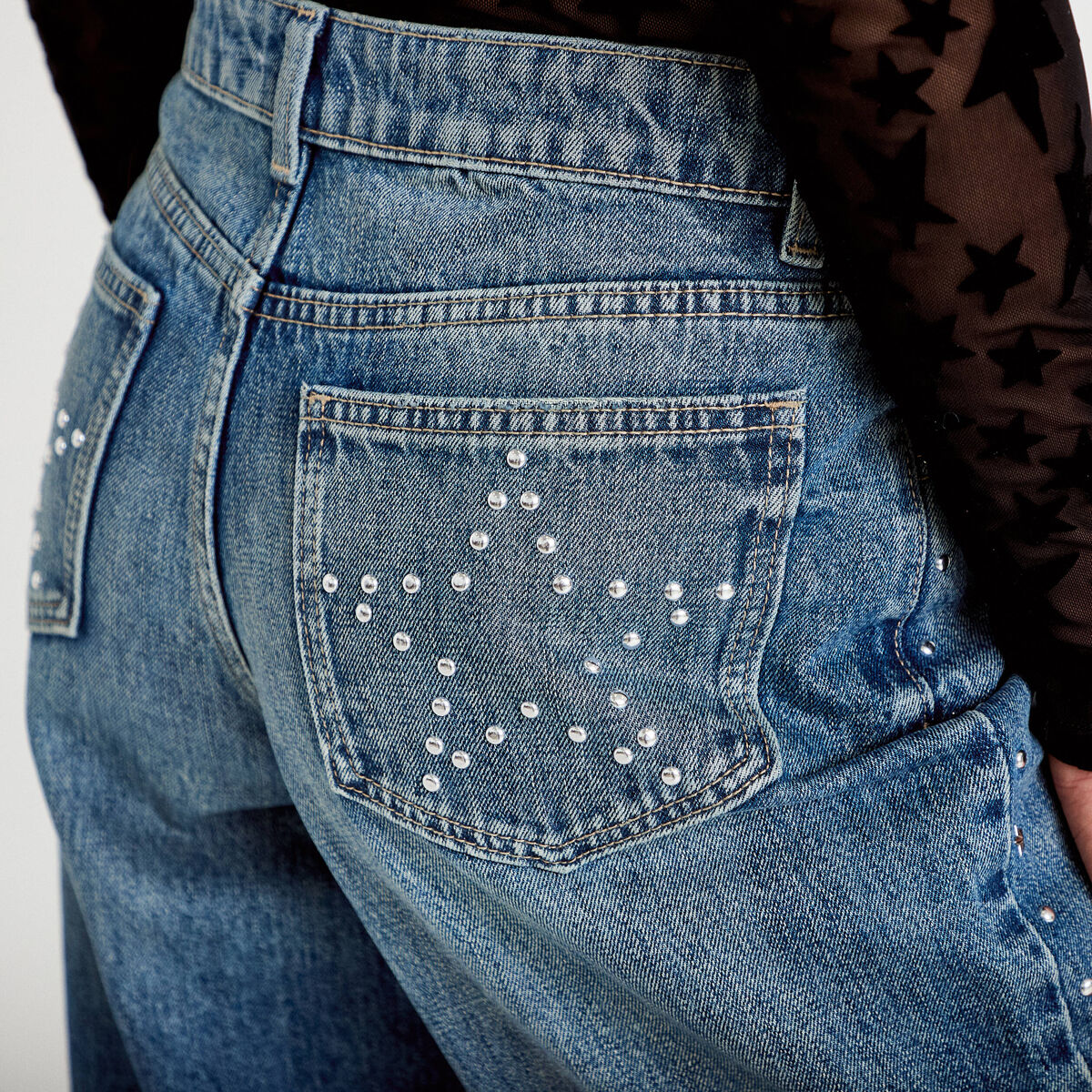 Jean wide leg taille basse denim double stone femme