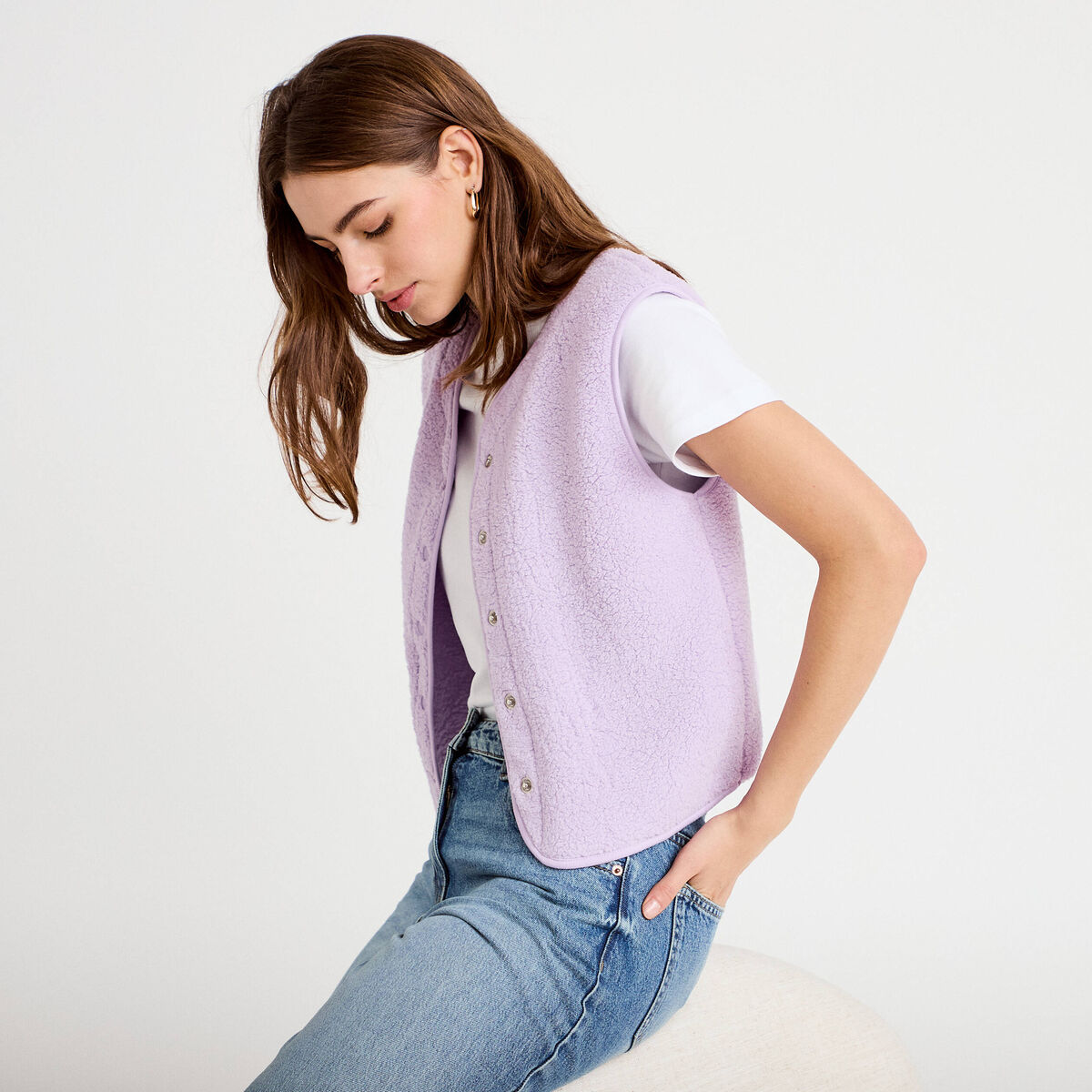 Veste sans manches effet polaire parme femme