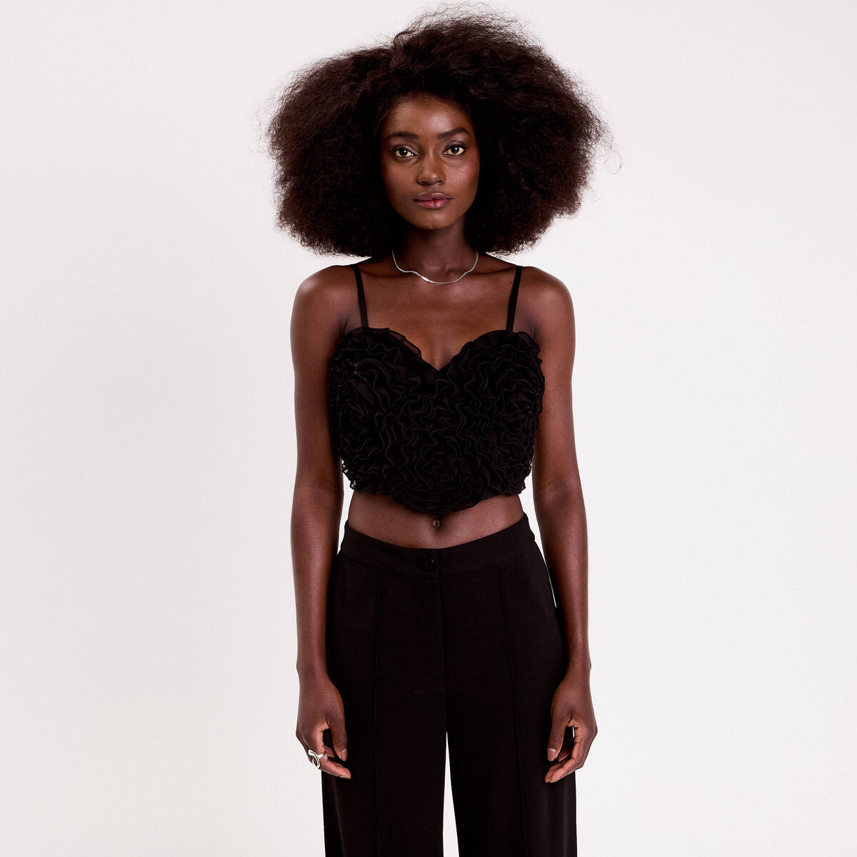 Crop top volants noir femme