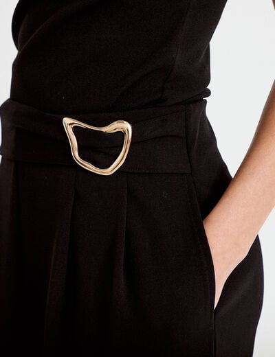 Pantalon large avec ceinture &agrave; bijou noir femme