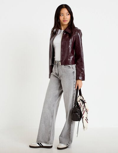Jeans wide leg taille haute denim gris femme
