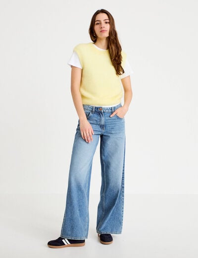 Pull sans manches jaune clair femme