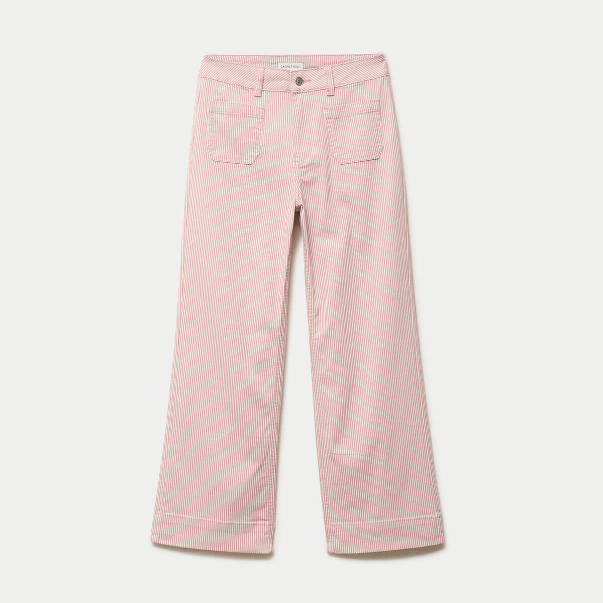 Pantalon large cropped taille haute rose nude femme