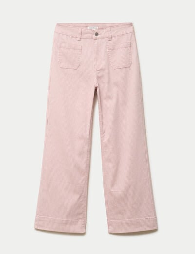 Pantalon large cropped taille haute rose nude femme