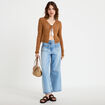 Gilet ajour&eacute; cintr&eacute; manches longues beige femme