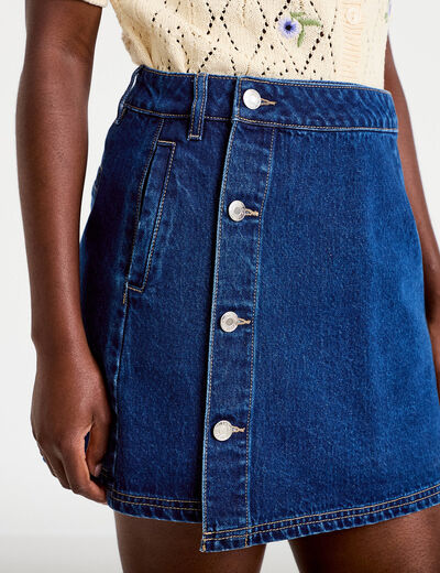 Jupe droite courte en jean denim double stone femme