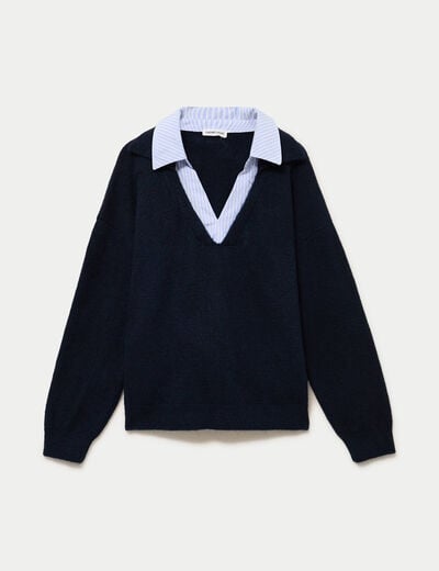 Pull effet 2-en-1 bleu marine femme