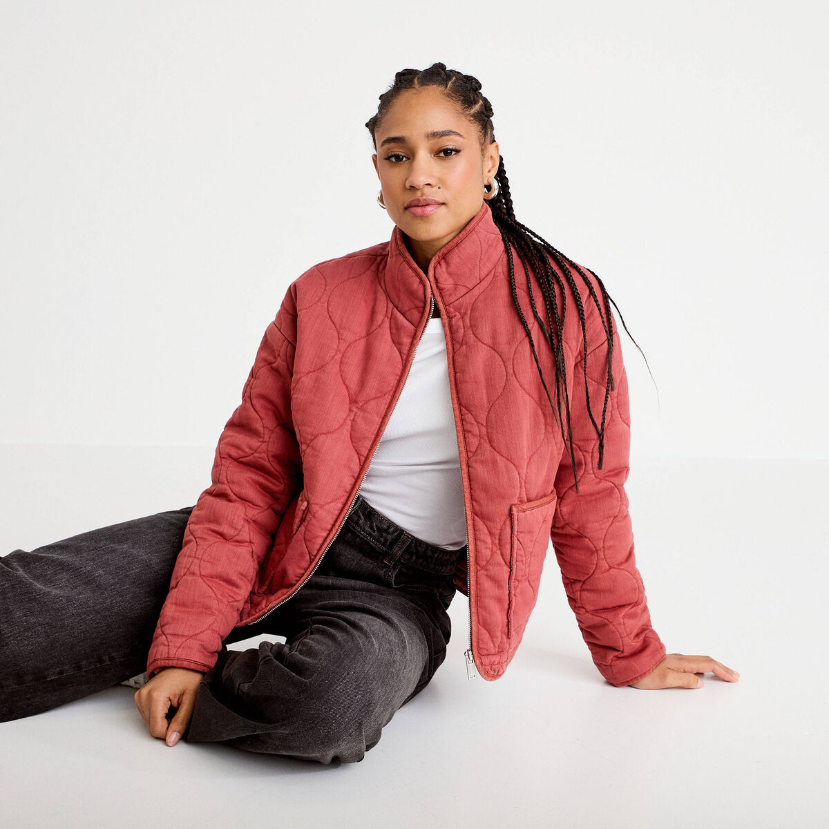 Veste matelass&eacute;e zipp&eacute;e vieux rose femme