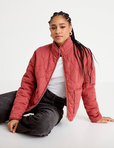 Veste matelass&eacute;e zipp&eacute;e vieux rose femme