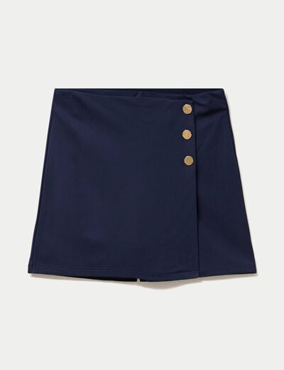 Jupe-short trap&egrave;ze en maille bleu marine femme