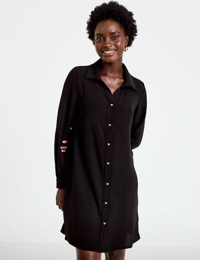 Robe courte &eacute;vas&eacute;e boutons coeur noir femme
