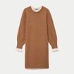 Robe pull ajust&eacute;e col rond dentelle camel femme