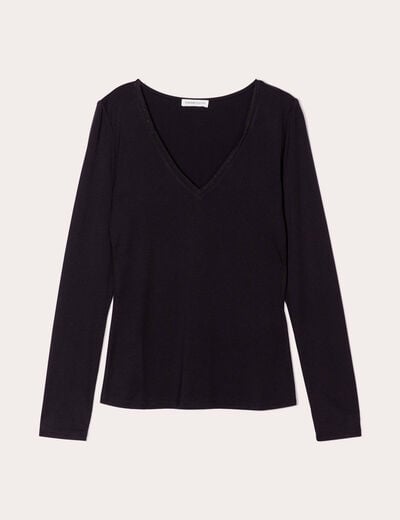 T-shirt thermique col en V plumetis noir femme