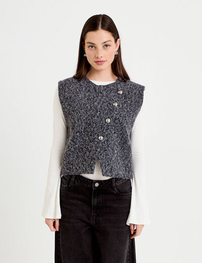 Gilet sans manches gris fonc&eacute; femme