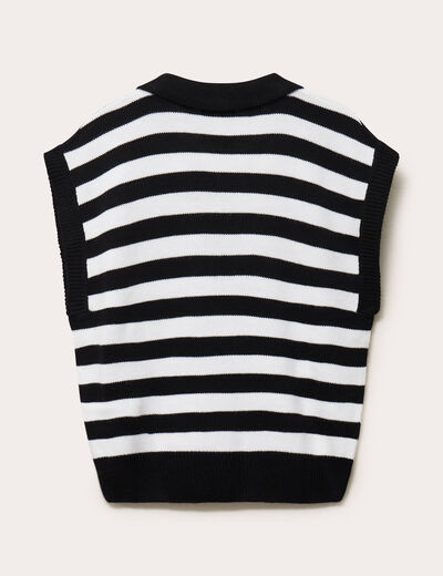 Pull sans manches col chemise noir femme