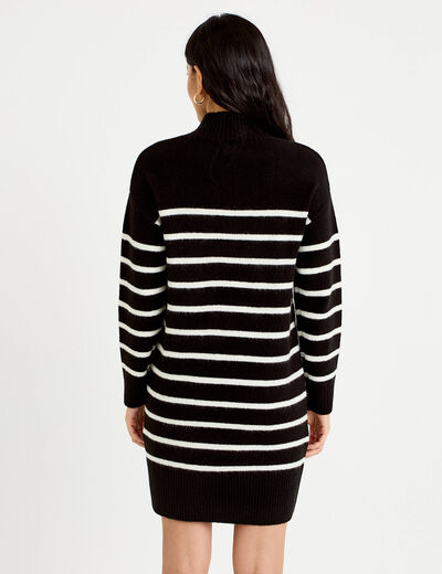 Robe pull droite manches longues 3/4 noir femme