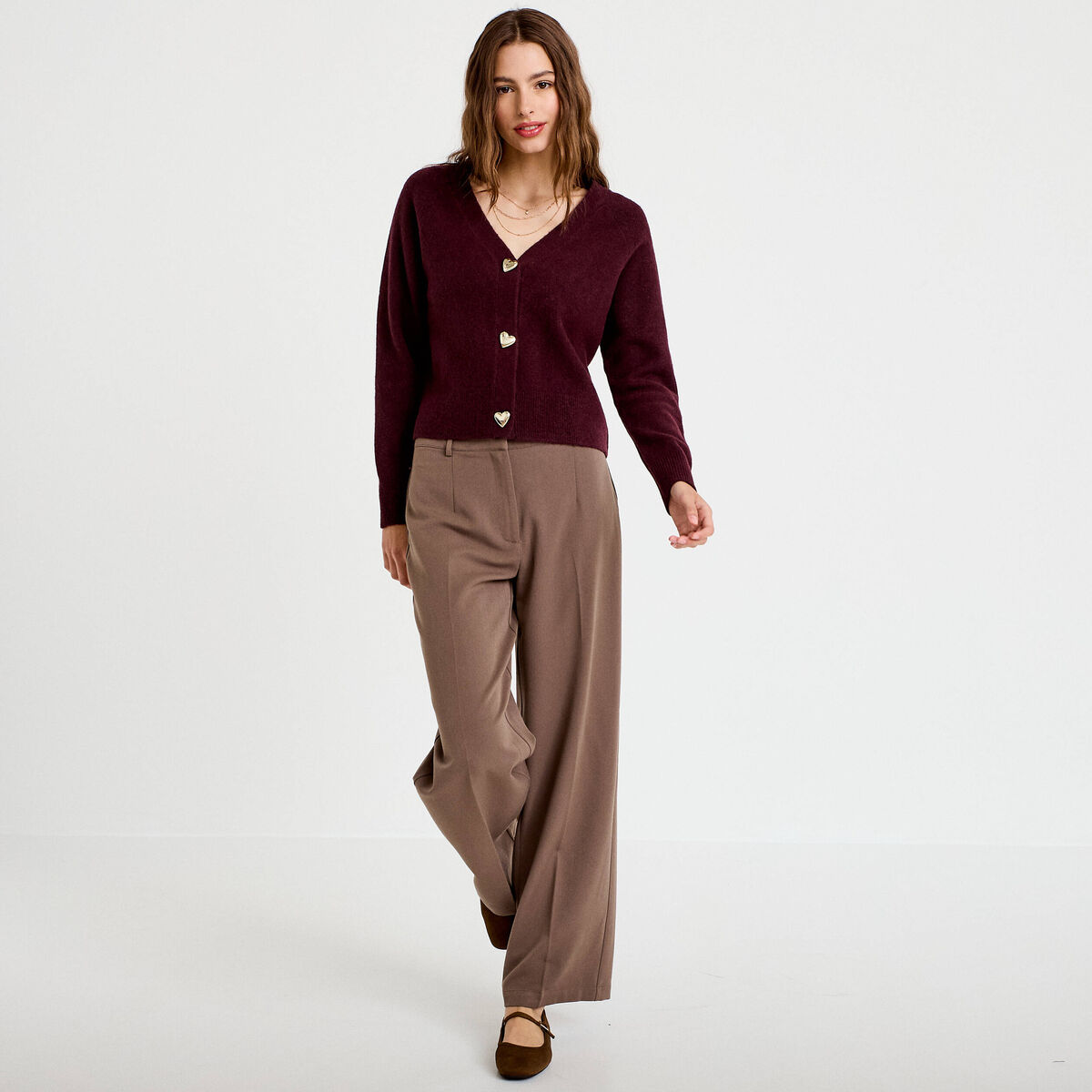 Gilet boutons coeur prune femme