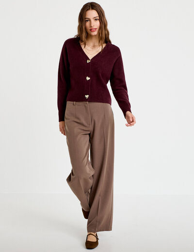 Gilet boutons coeur prune femme