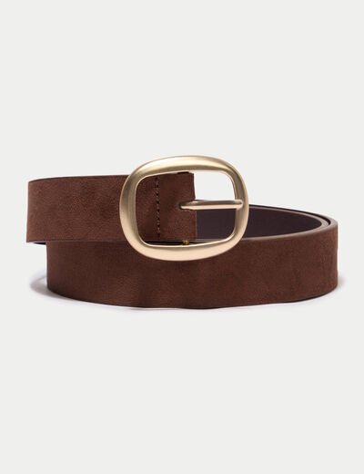 Ceinture large aspect daim marron fonc&eacute; femme