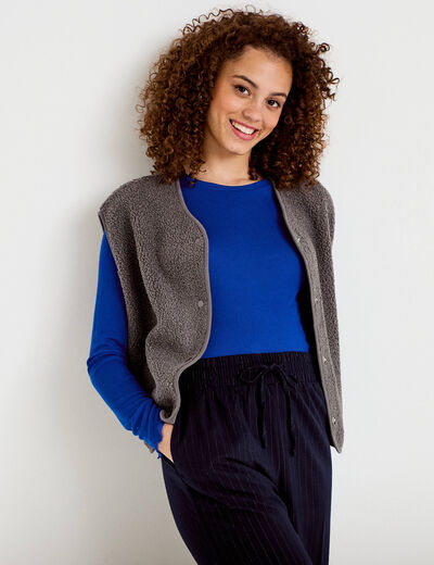 Gilet sans manches effet polaire gris fonc&eacute; femme