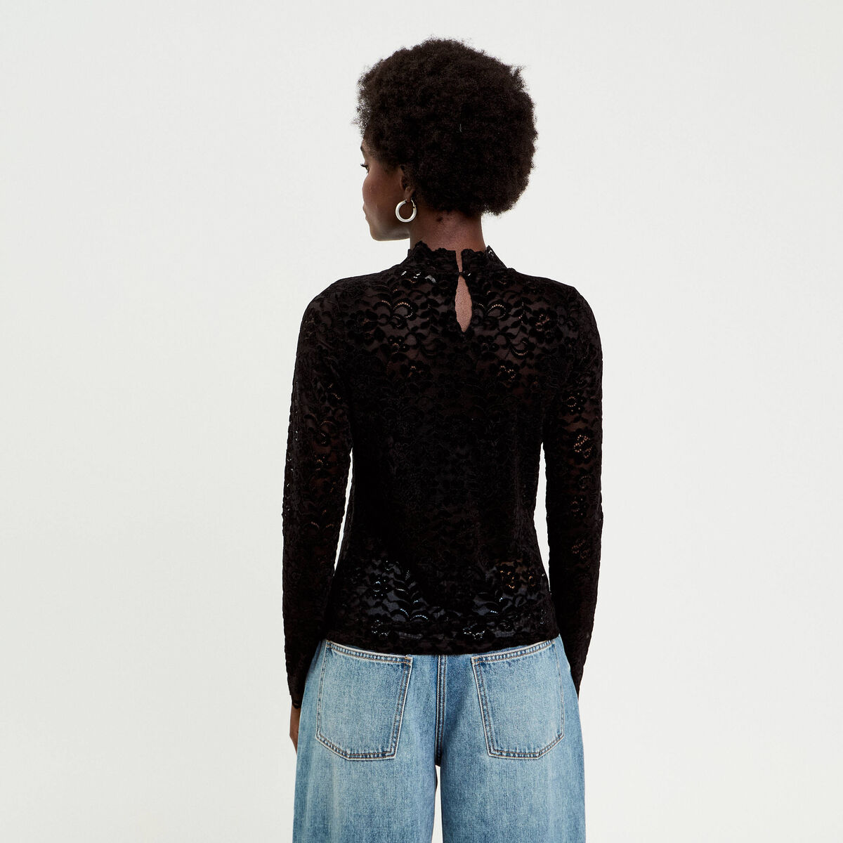 T-shirt Noir Manches Courtes Cache Cache Taille 1 - Avec Dentelle, Très Bon état