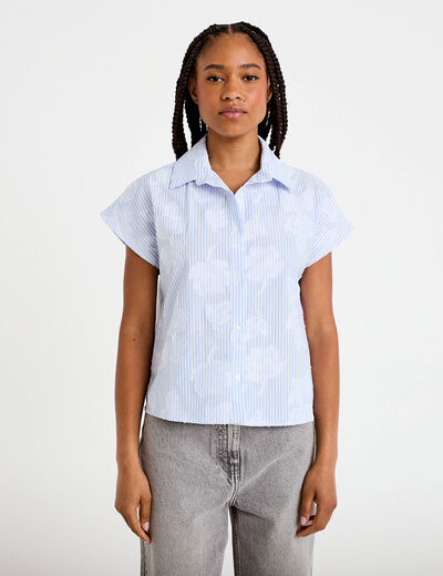 Chemise sans manches col am&eacute;ricain bleu ciel femme