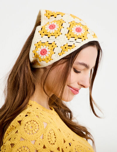 Foulard crochet orange femme