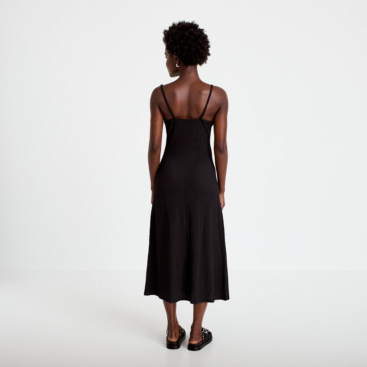 Robe longue droite en maille noir femme