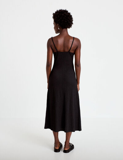 Robe longue droite en maille noir femme