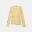 T-shirt ajust&eacute; col rond manches longues jaune clair femme