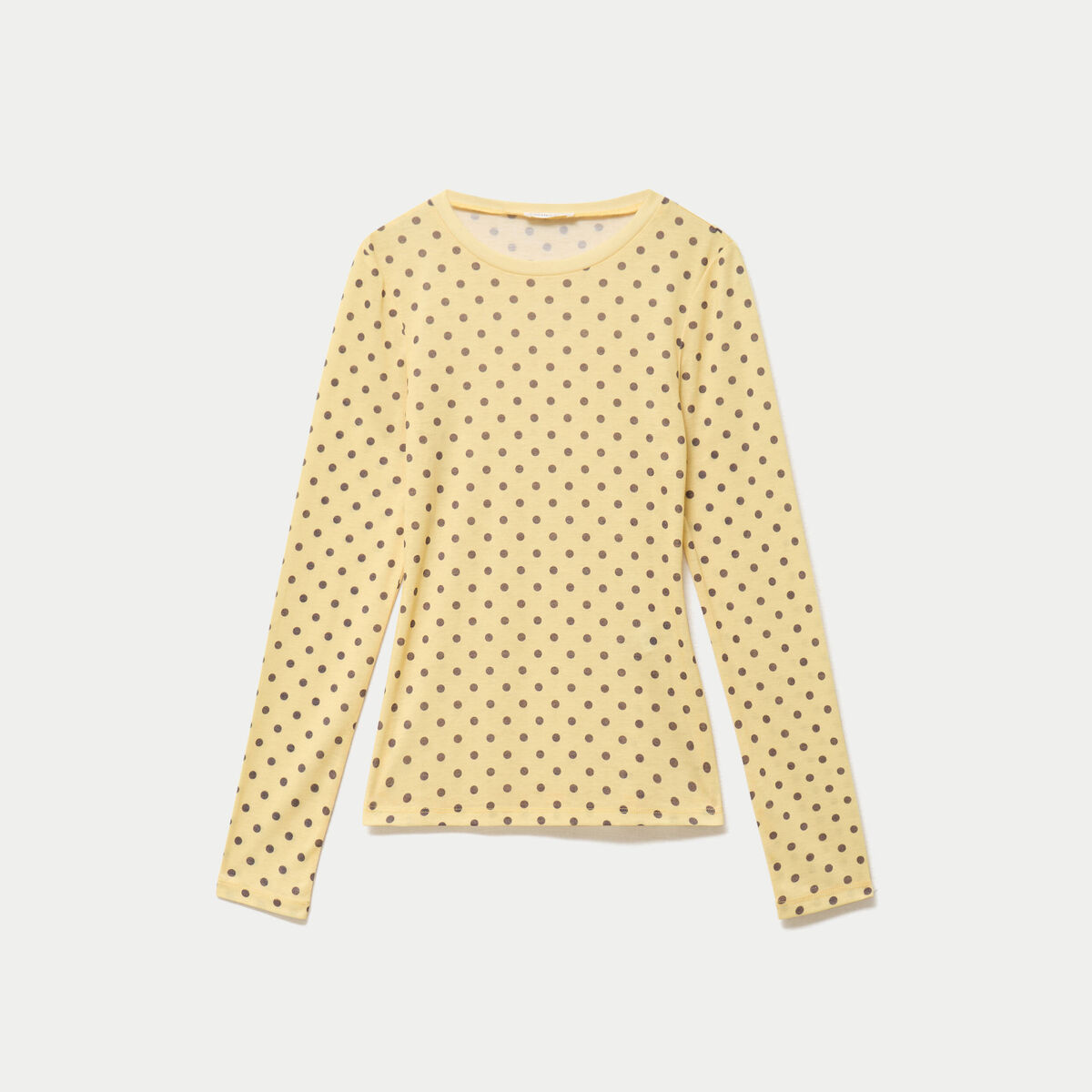 T-shirt ajust&eacute; col rond manches longues jaune clair femme