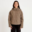 Veste droite &agrave; capuche manches longues taupe femme