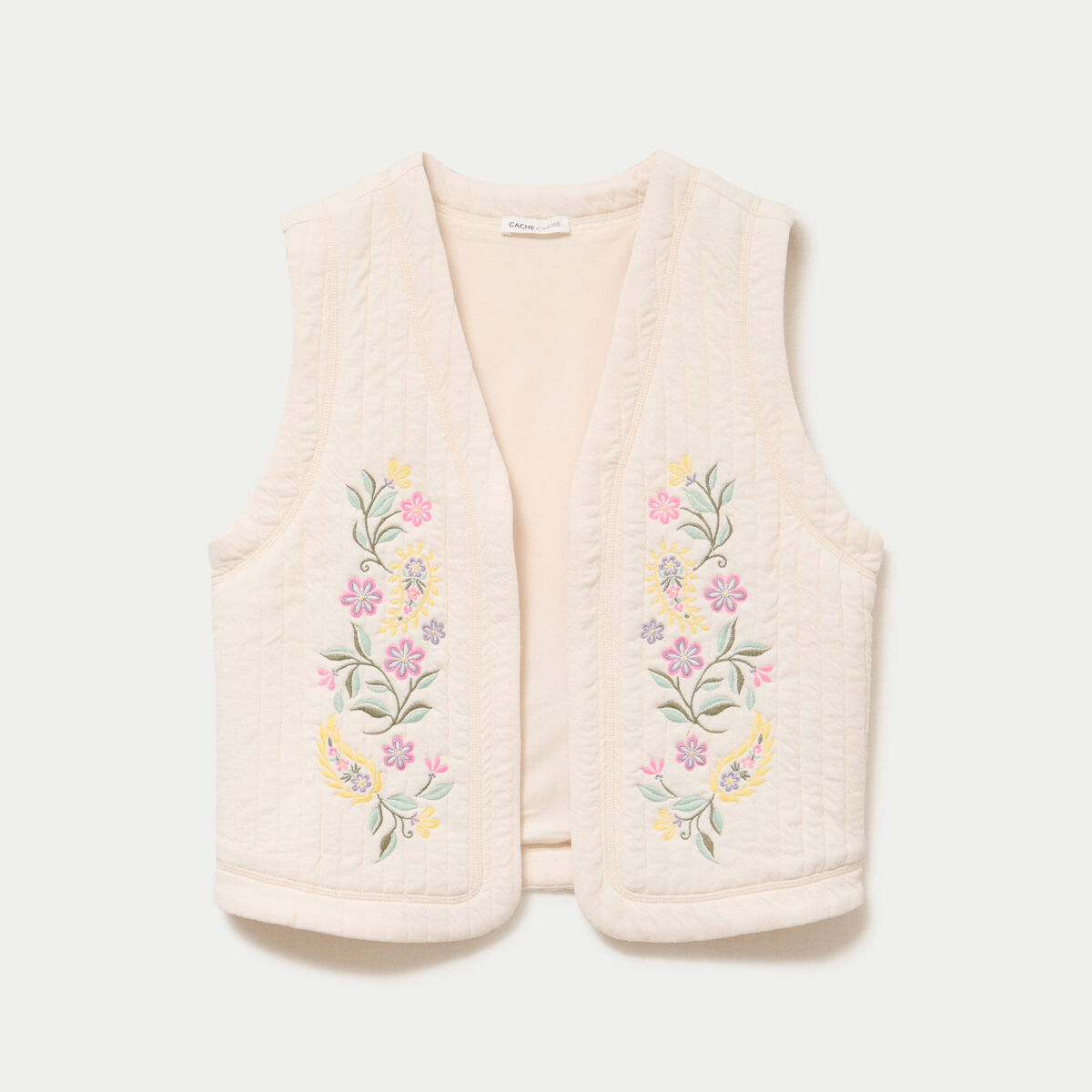 Gilet droit sans manches col rond ecru femme